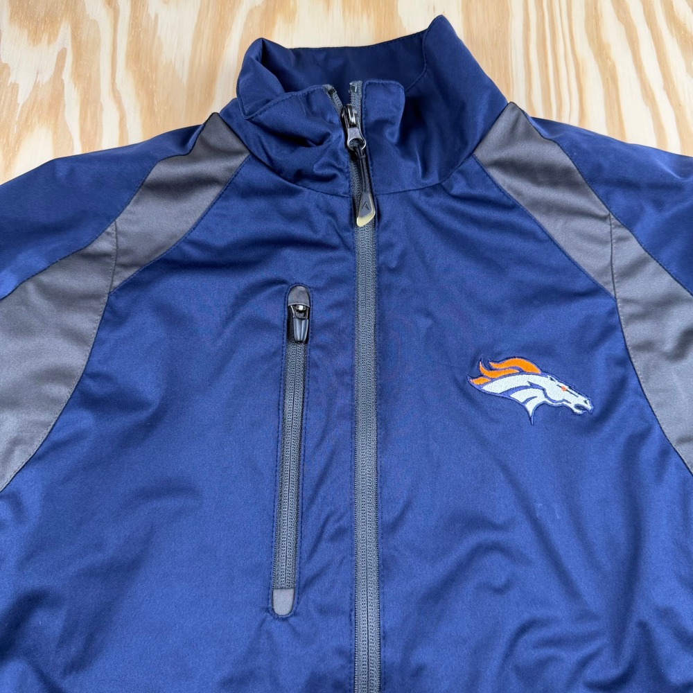 Antigua Denver Broncos Jacket Womens Medium Navy Blue Gray Full Zip Performance
